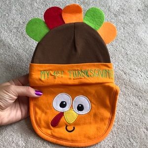 0-6 mo. First Thanksgiving hat & bib